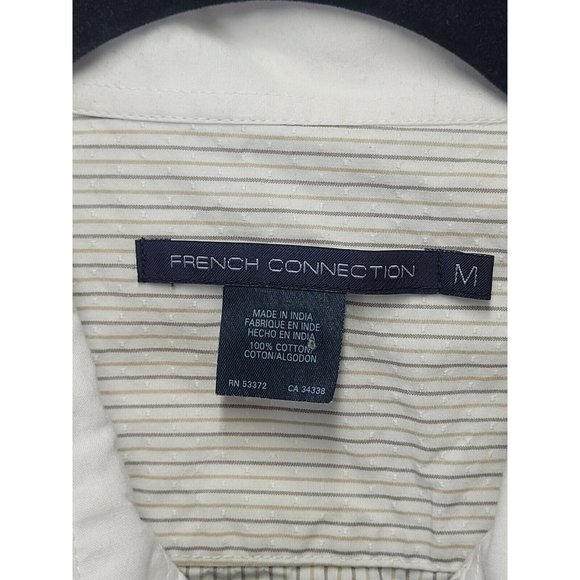 French Connection White Textured Beige & Brown Stripe Dress Shirt LS Size M - Picture 3 of 7